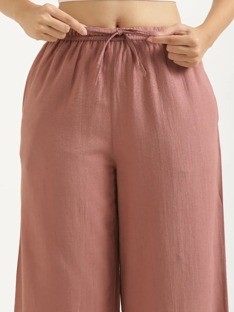 Women Rose Taupe Flowy Linen Wide Leg Pants