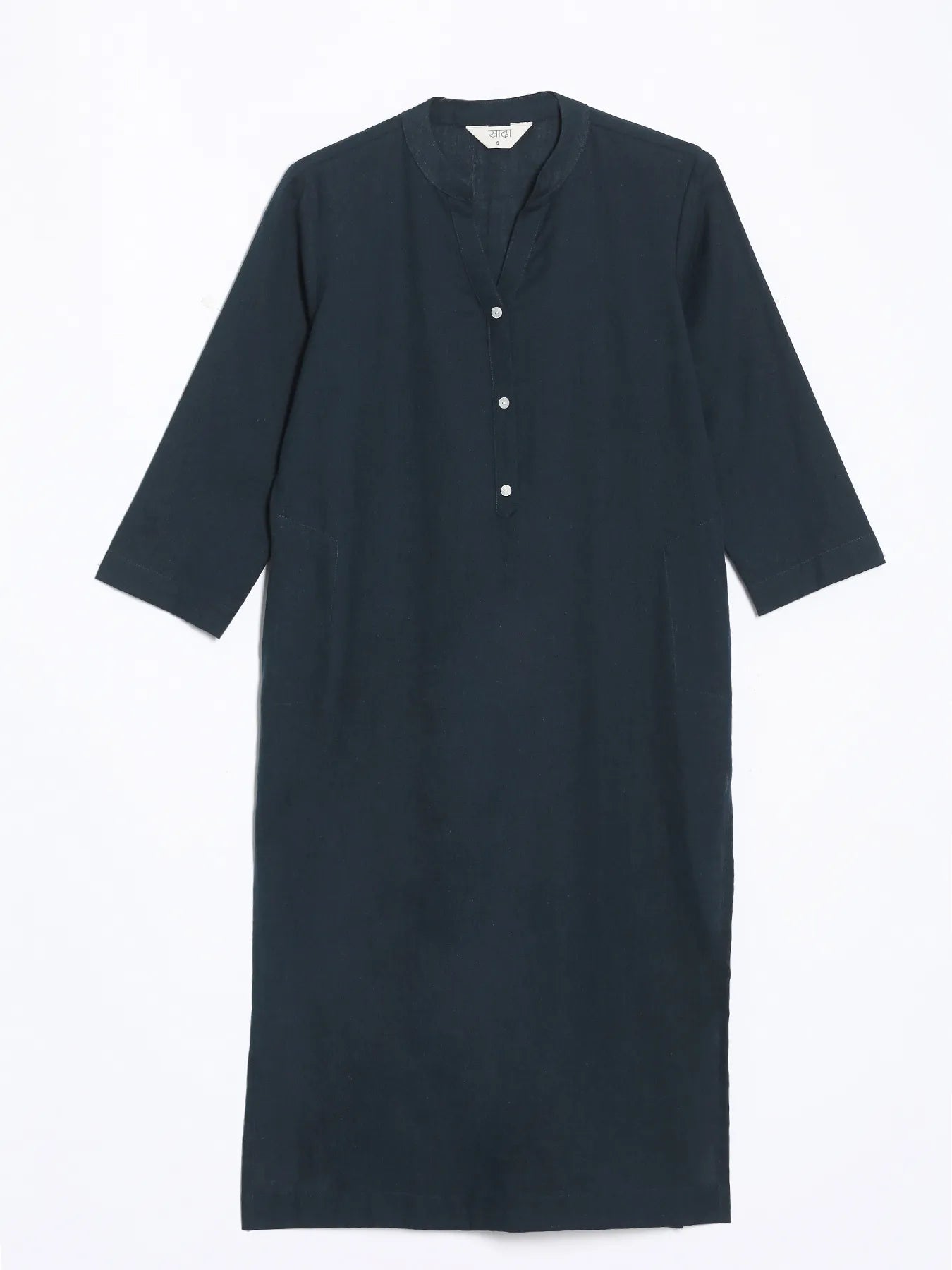 Women Navy Blue Airy Linen Long Kurta