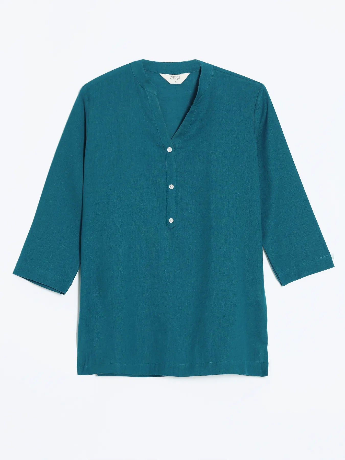Women Turquoise Airy Linen Short Kurta
