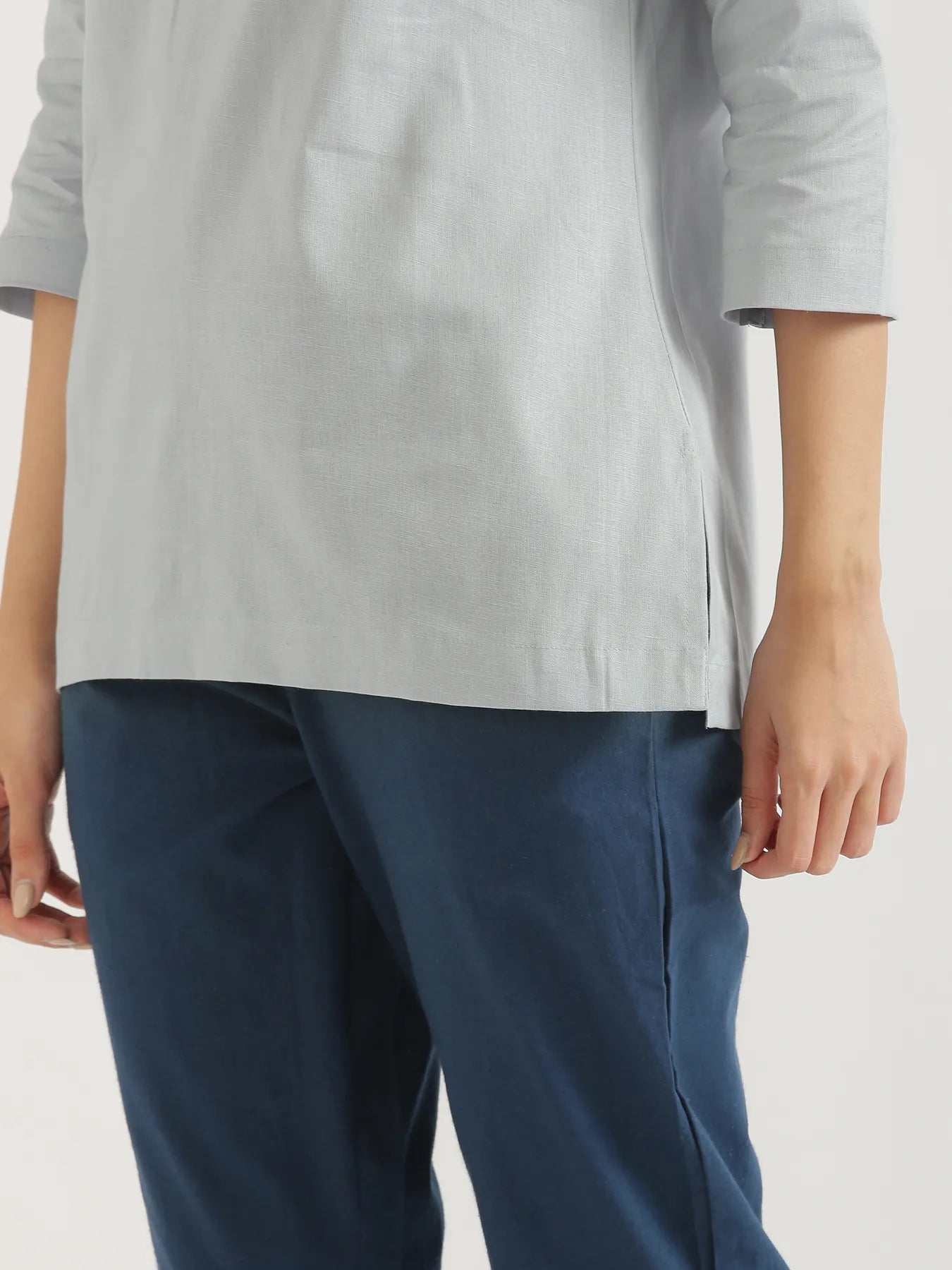 Women Sky Blue Airy Linen Short Kurta