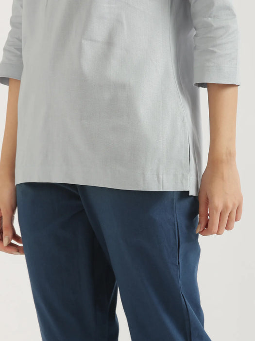 Women Sky Blue Airy Linen Short Kurta