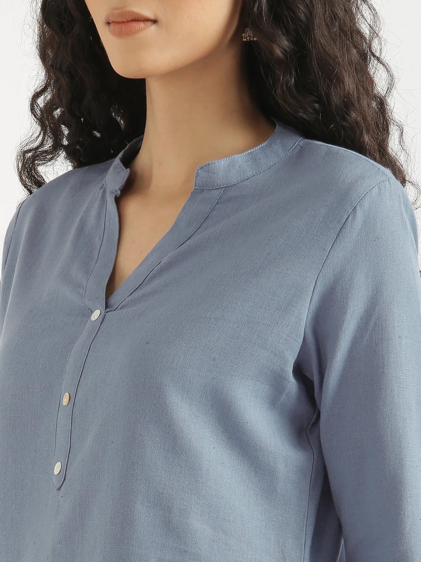 Women English Blue Airy Linen Short Kurta