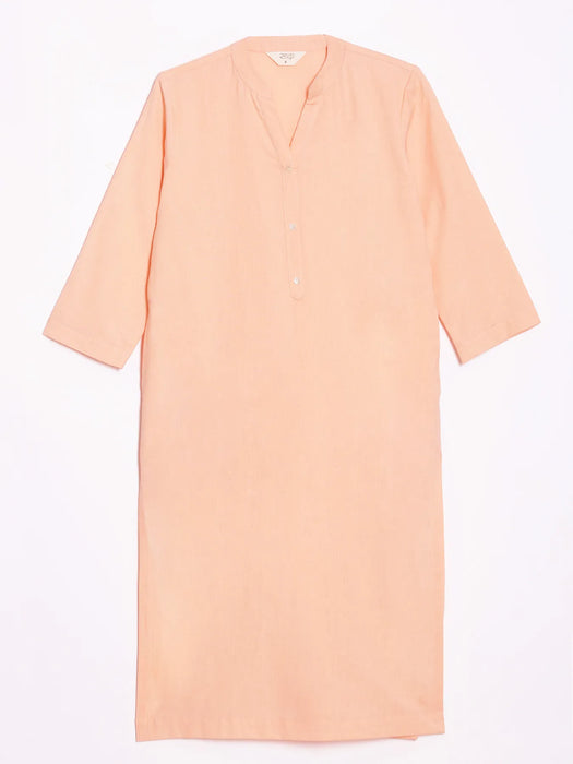 Women Peach Airy Linen Long Kurta