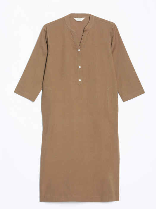 Women Coffee Brown Airy Linen Long Kurta