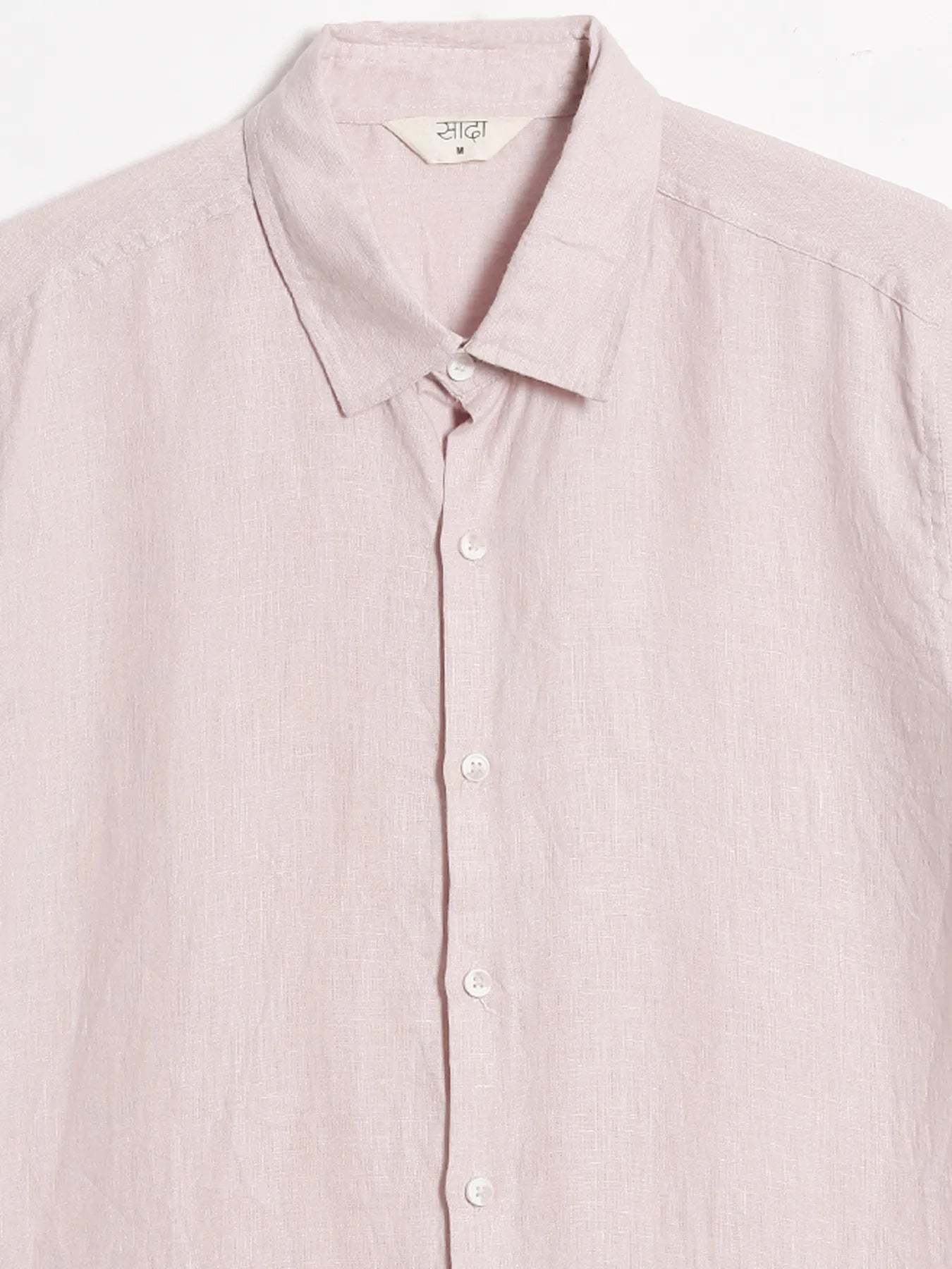 Women Light Pink Pure Linen Notch Collar Shirt