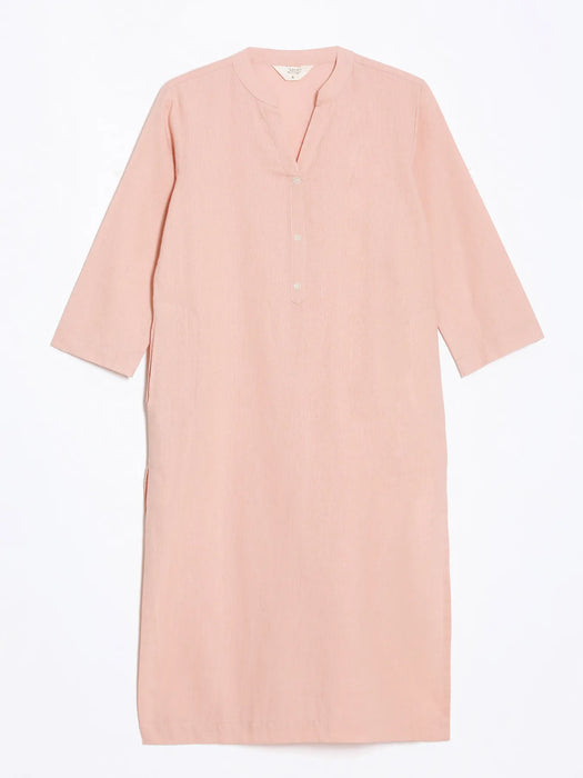 Women Salmon Pink Airy Linen Long Kurta