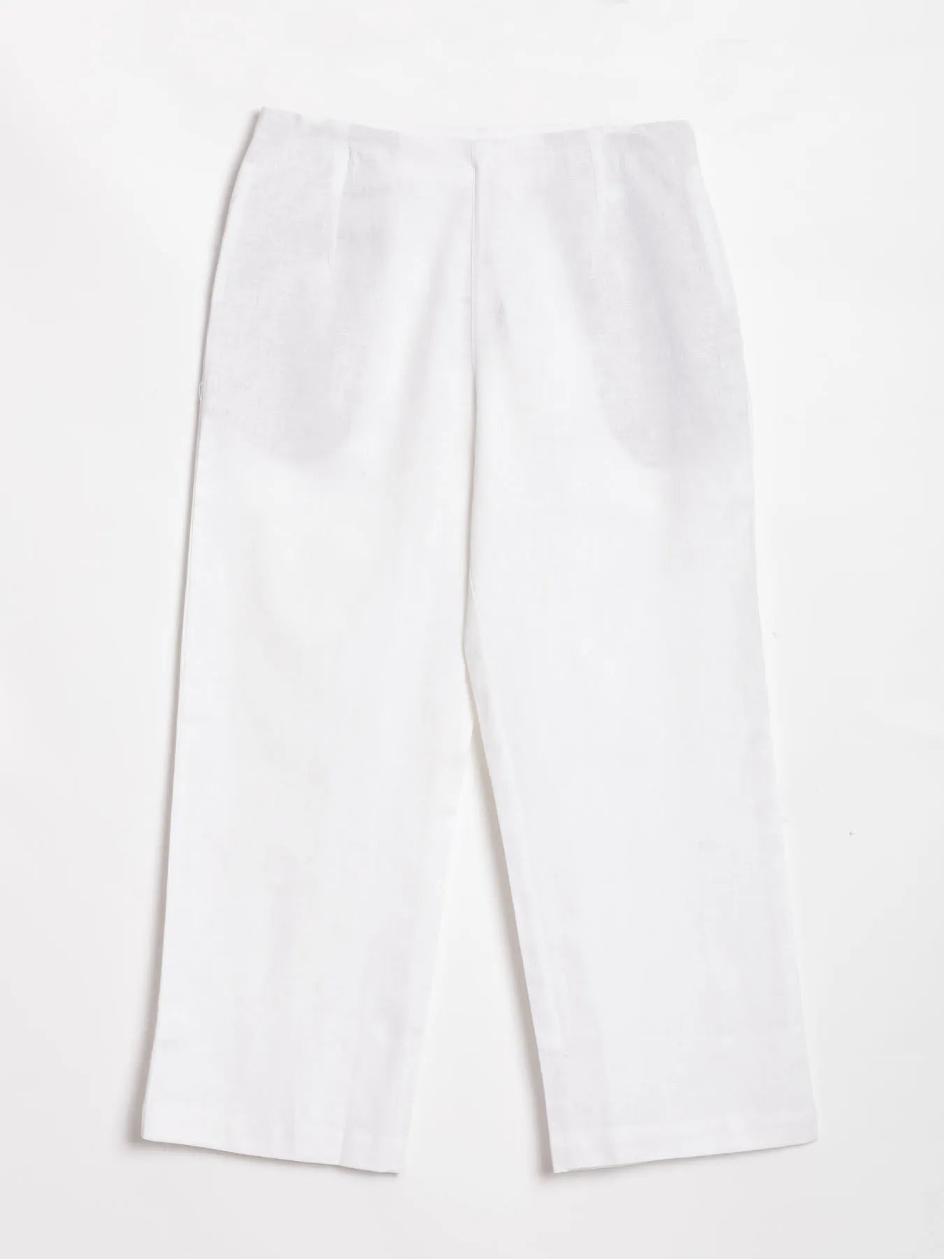 Women White Linen Blend Wide Leg Pant