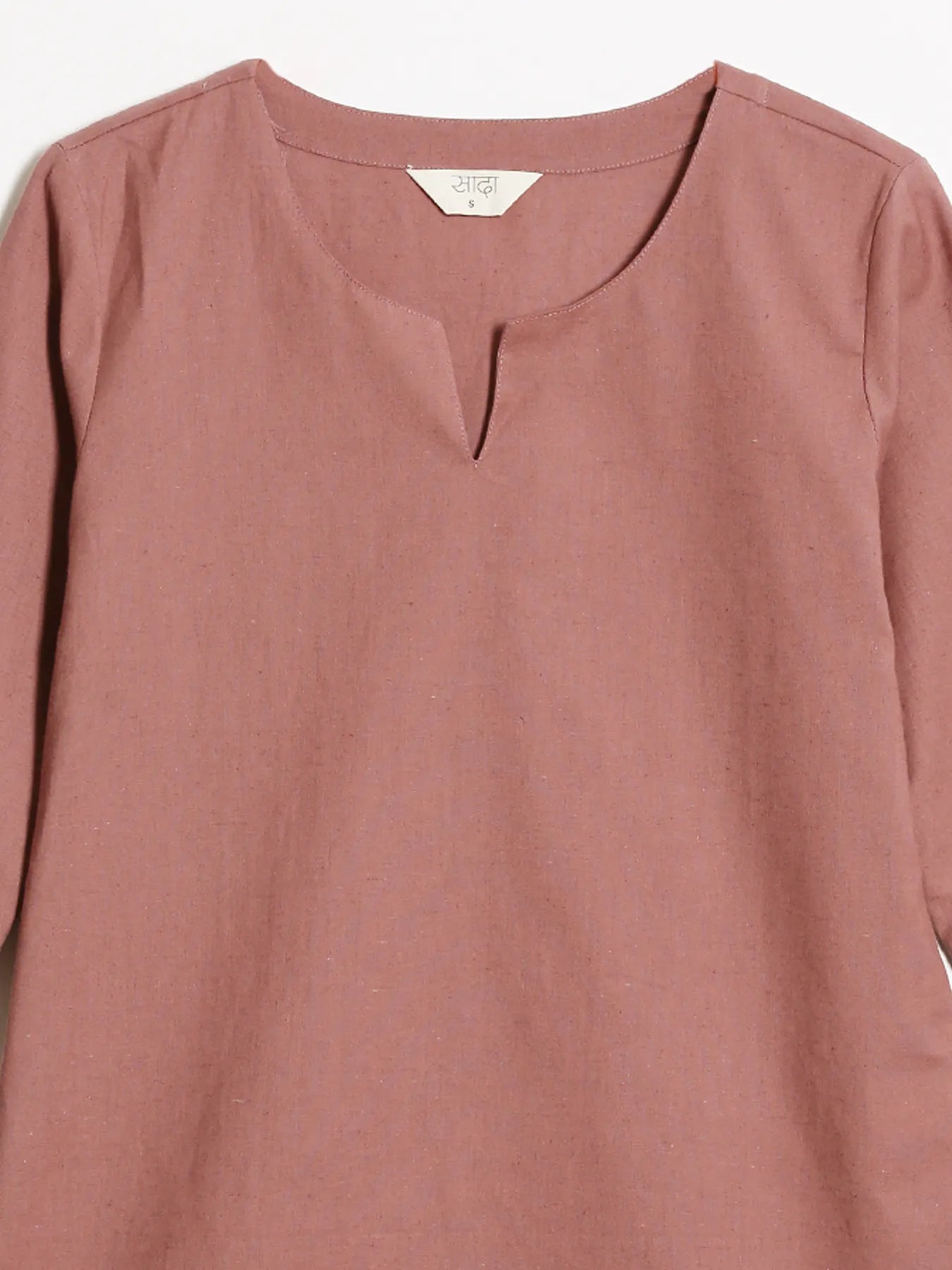 Women Rose Taupe Airy Linen Split Neck Short Kurta