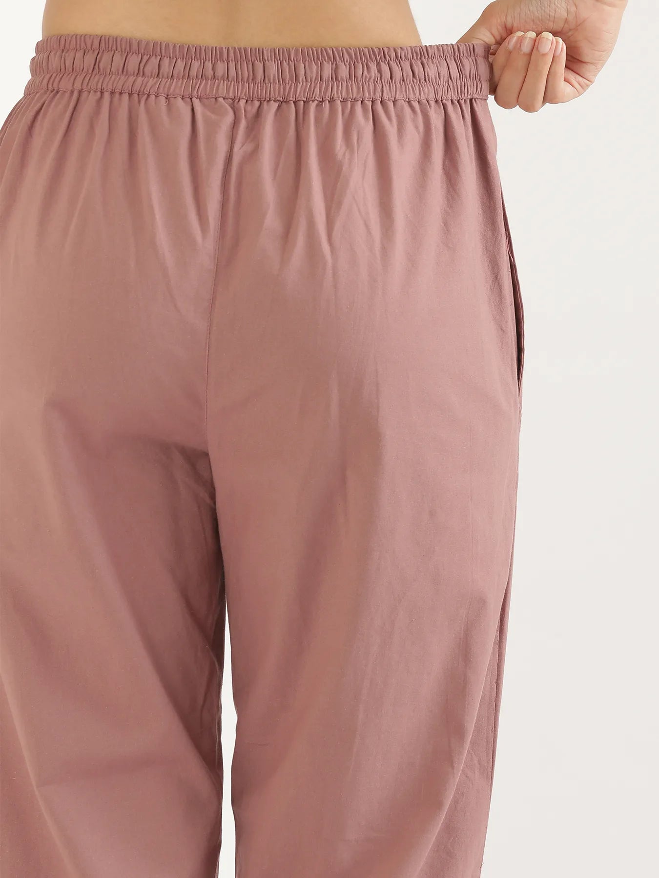 Women Rose Taupe Cotton Straight Pant