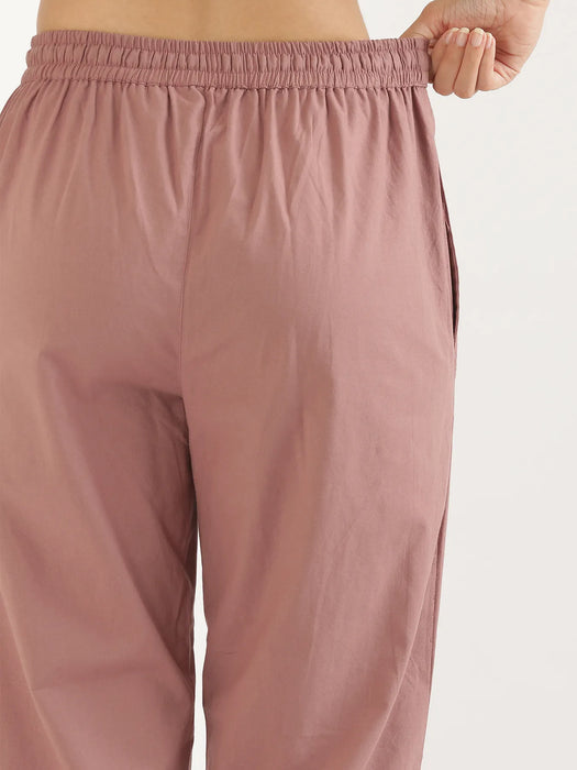 Women Rose Taupe Cotton Straight Pant
