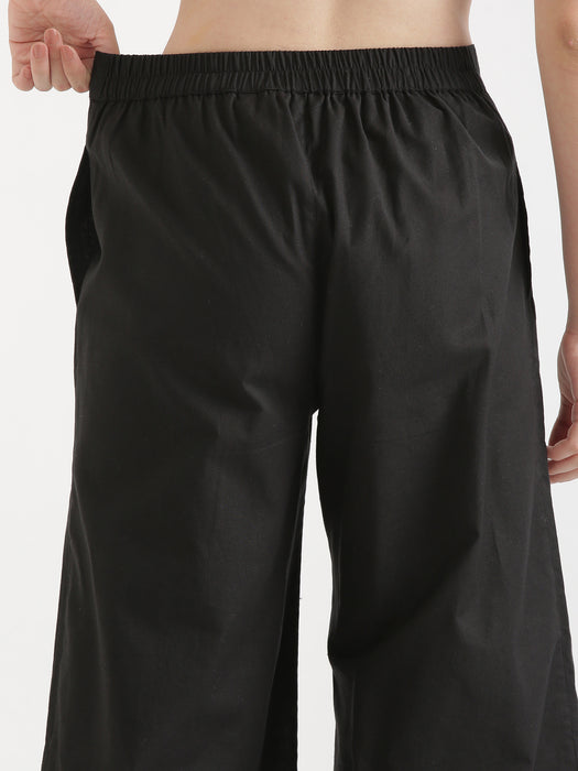 Women Black Airy Linen Wide Leg Pant