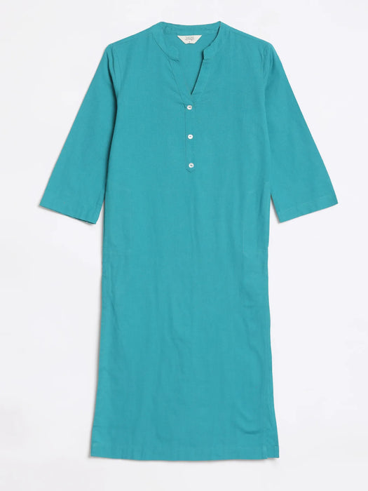 Women Teal Airy Linen Long Kurta