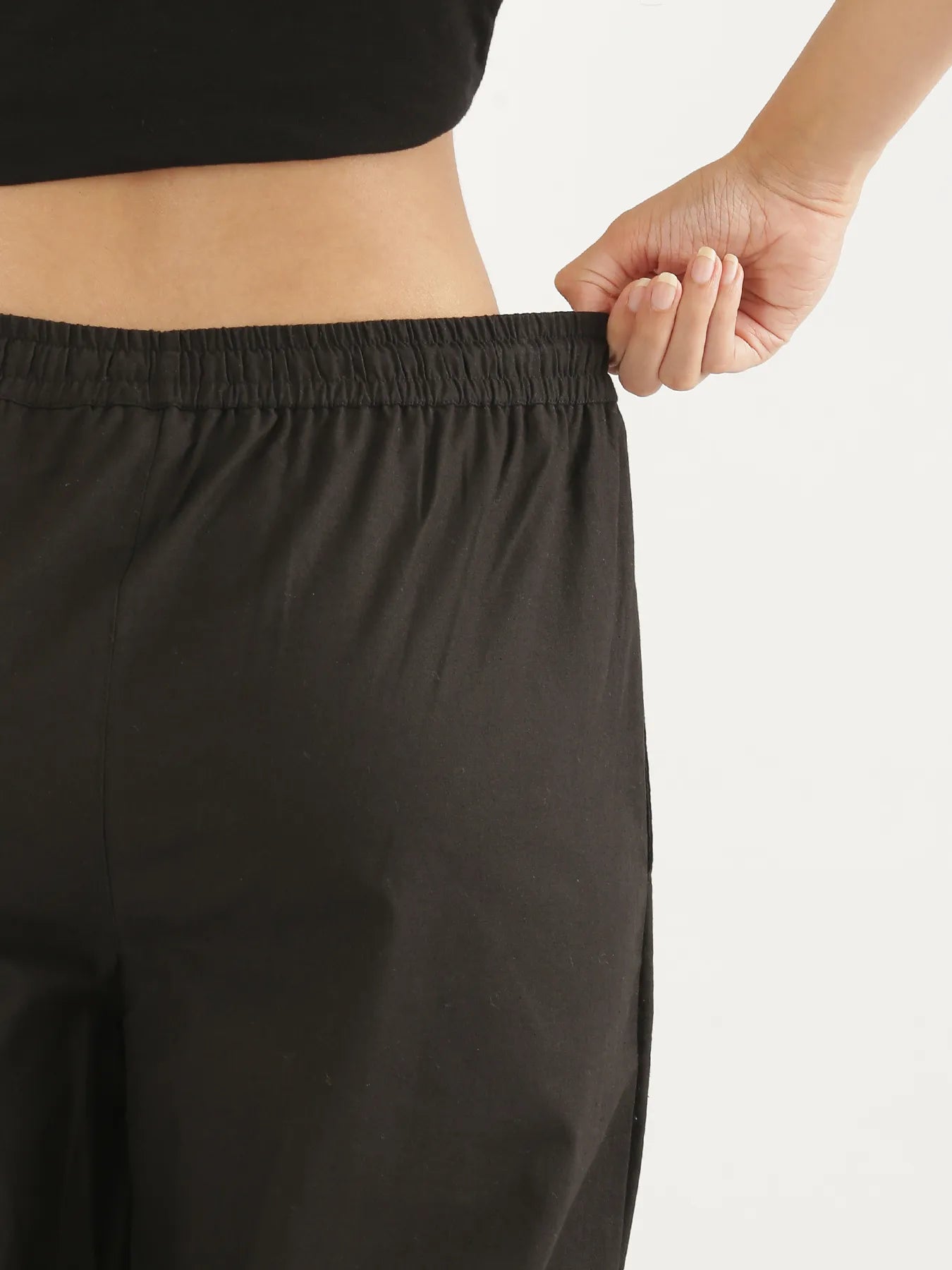 Women Black Cotton Straight Pant
