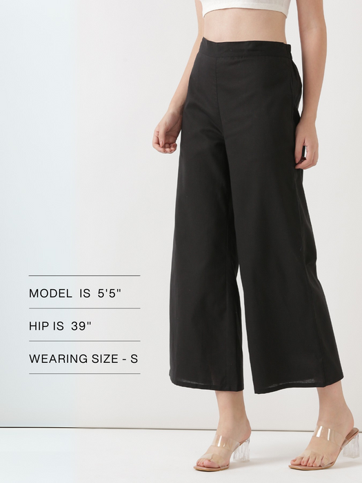 Women Black Airy Linen Wide Leg Pant