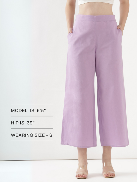 Women Lilac Airy Linen Wide Leg Pant