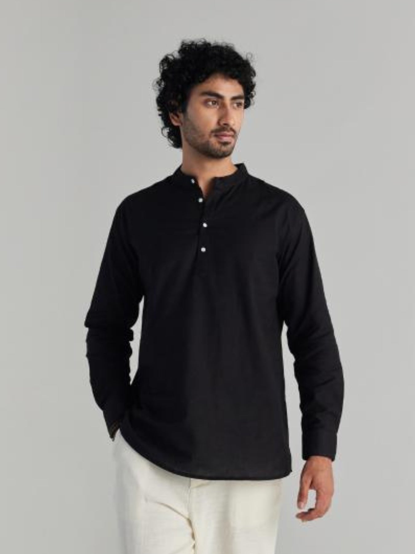 Black Airy Linen Short Kurta