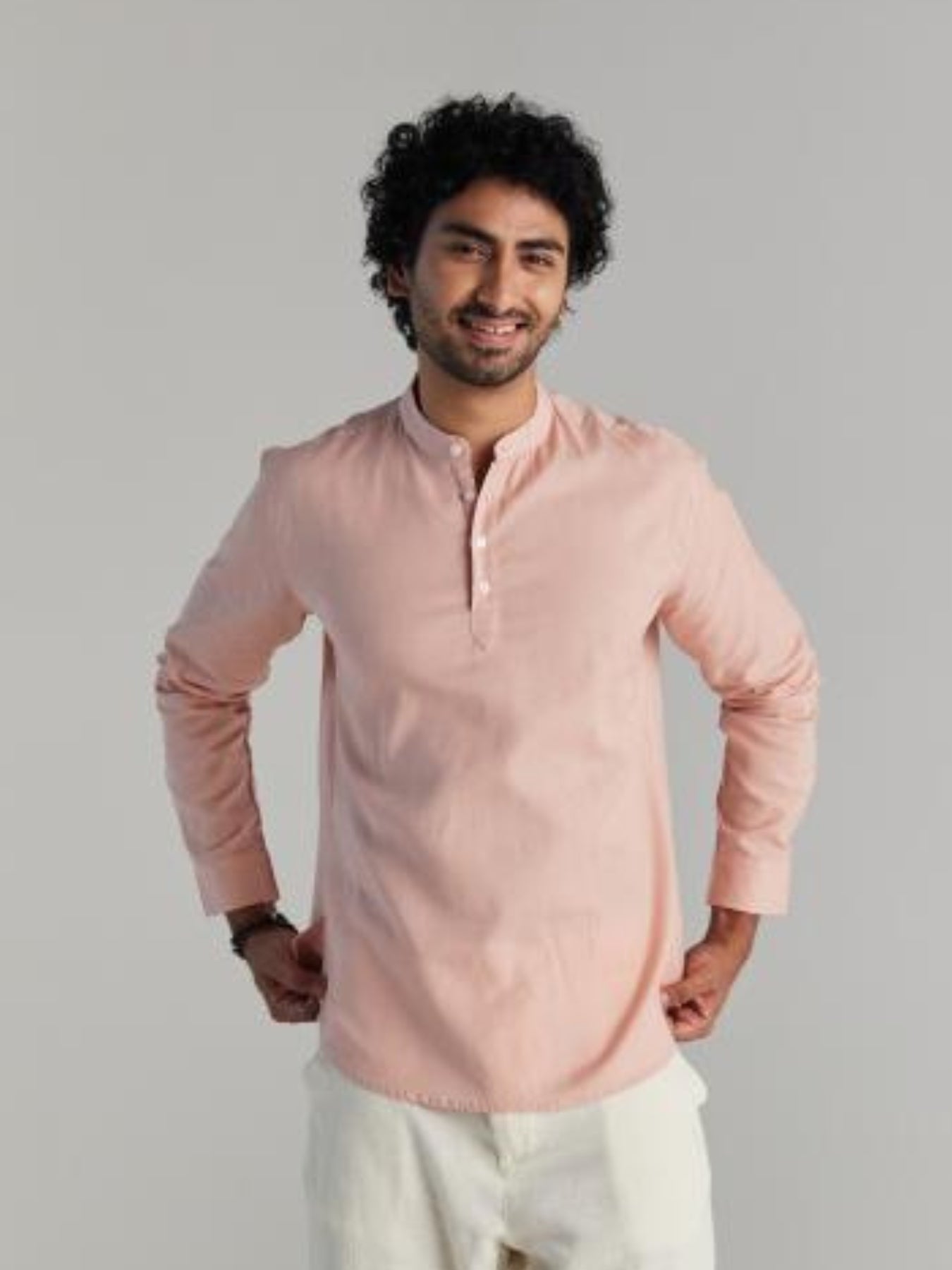 Salmon Pink Airy Linen Short Kurta