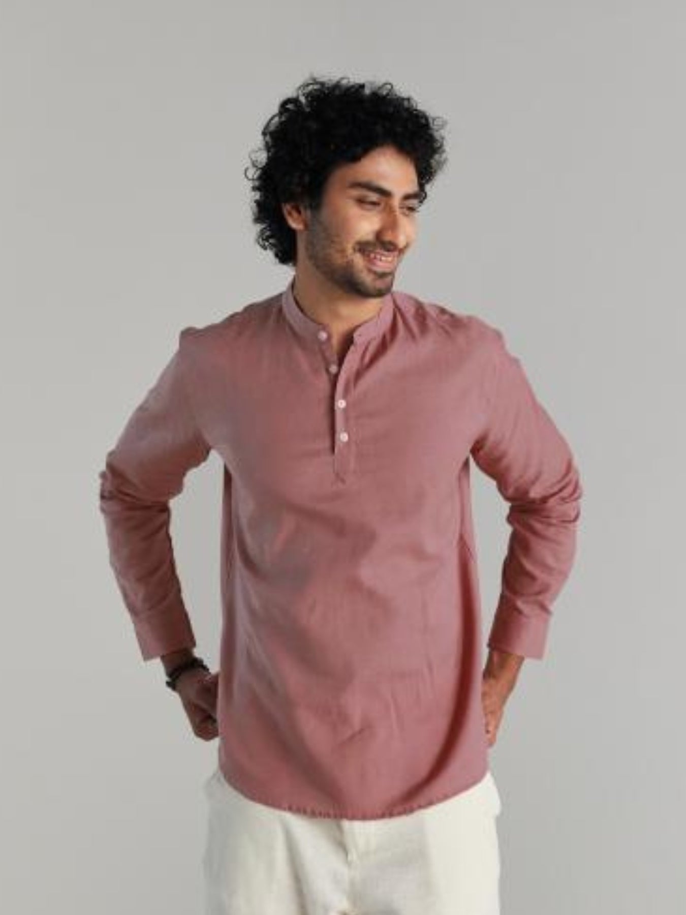 Rose Taupe Airy Linen Short Kurta