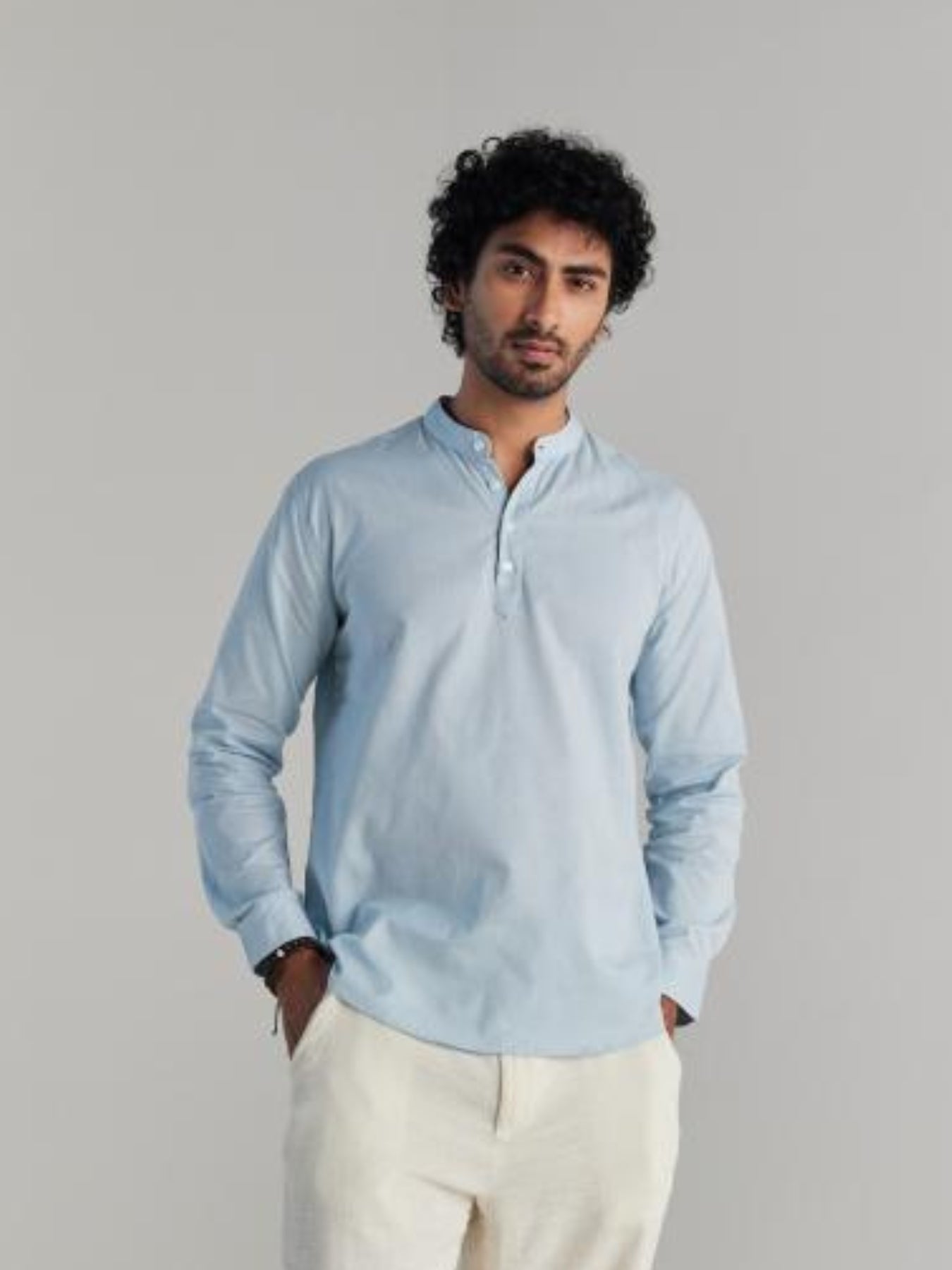 Sky Blue Airy Linen Short Kurta