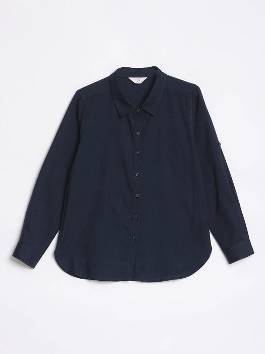 Women Navy Blue Airy-Linen Shirt