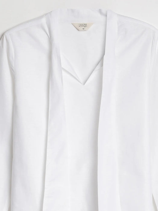 Women White Linen Blend Knot Blouse