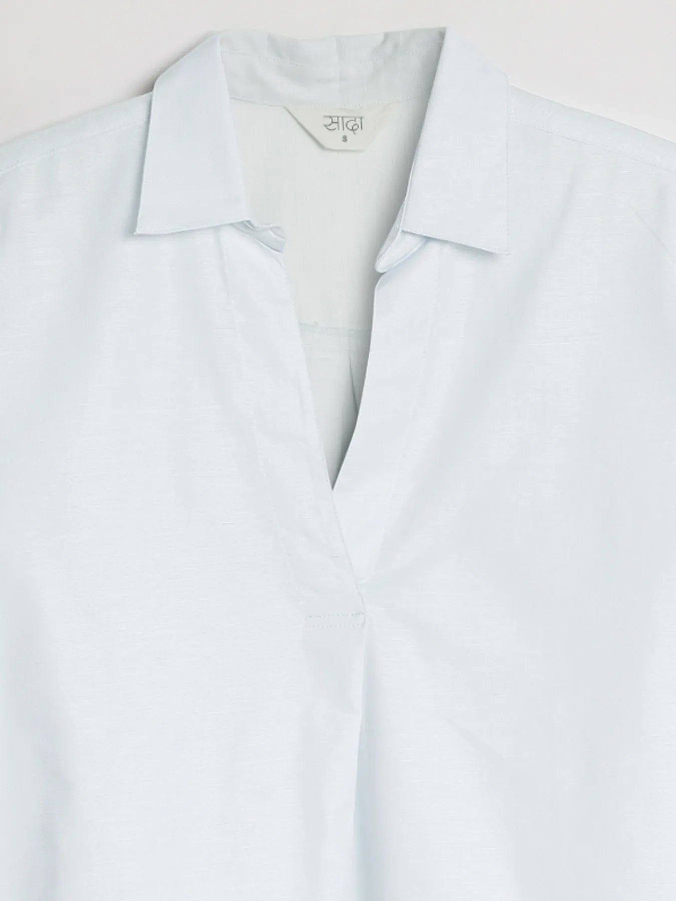 Women Powder Blue Linen Blend Pleated Top