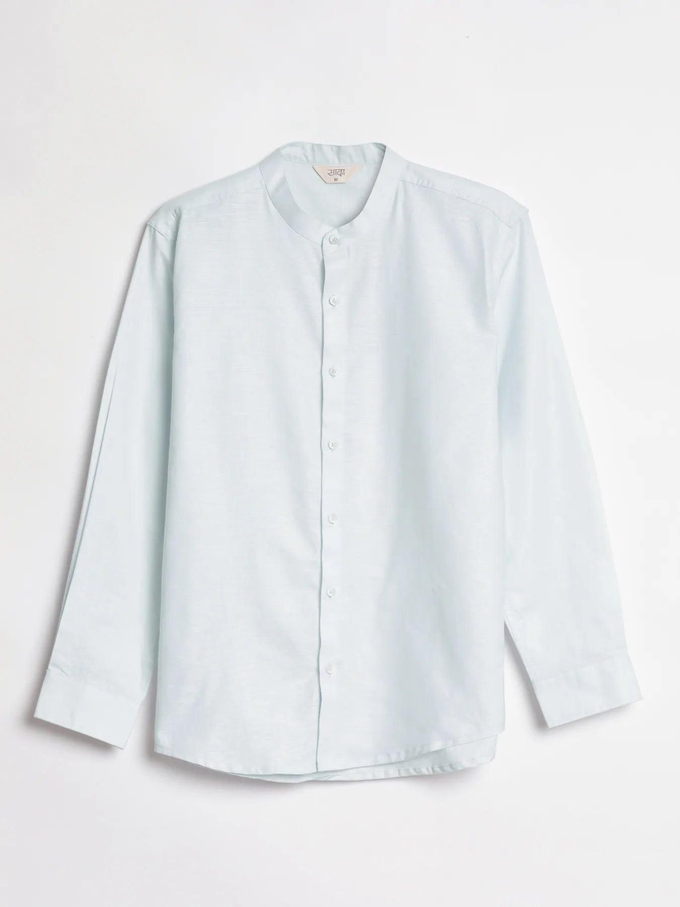 Men Powder Blue Linen Blend Mandarin Collar Shirt