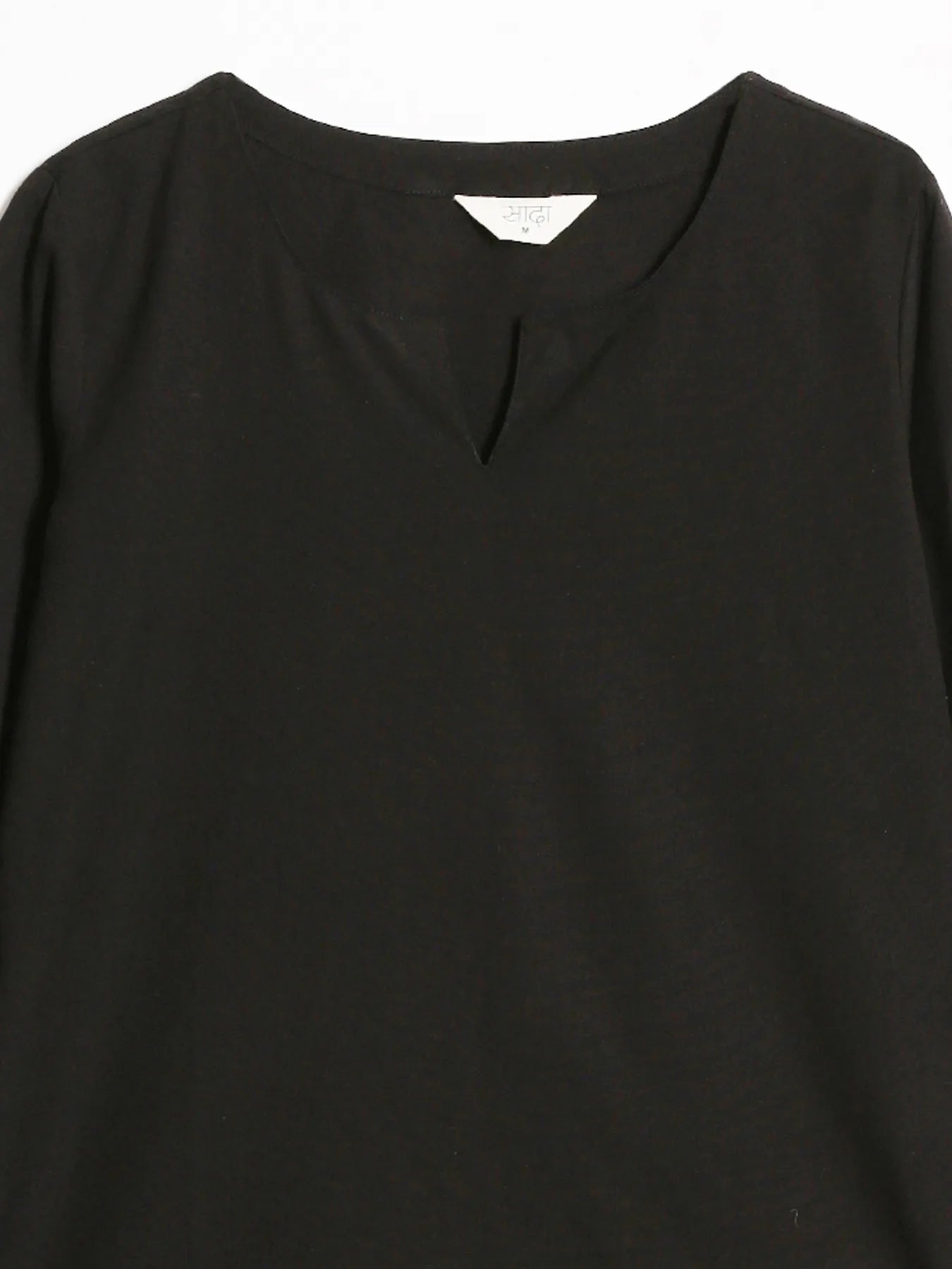 Women Black Airy Linen Split Neck Short Kurta