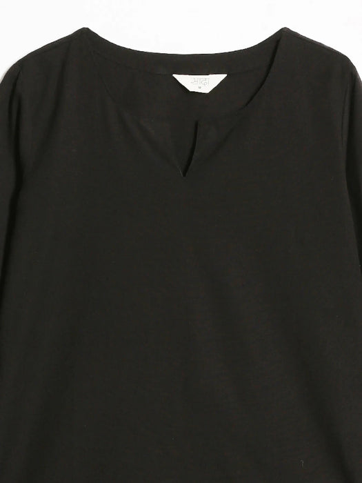 Women Black Airy Linen Split Neck Short Kurta