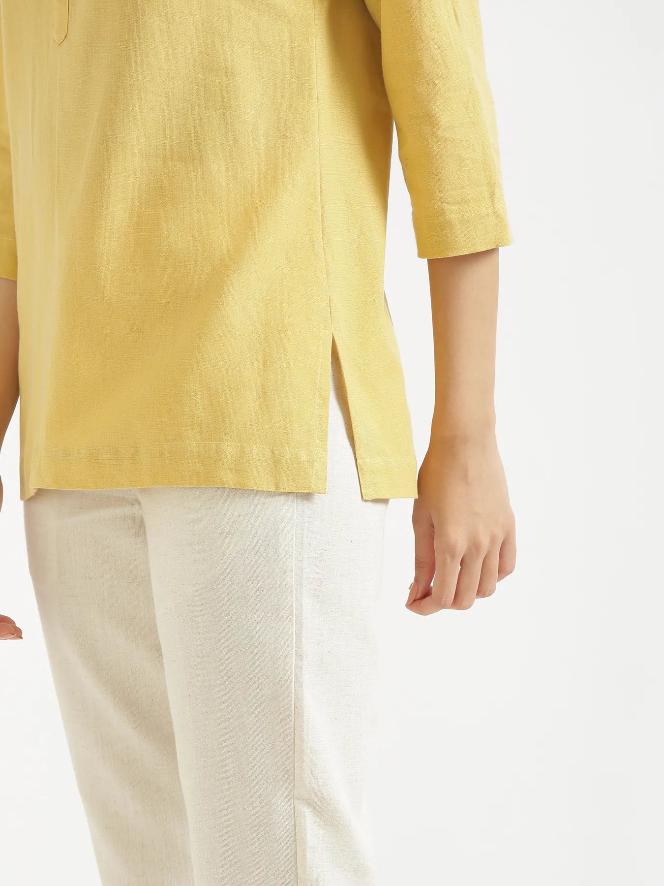 Women Yellow Airy Linen Short Kurta