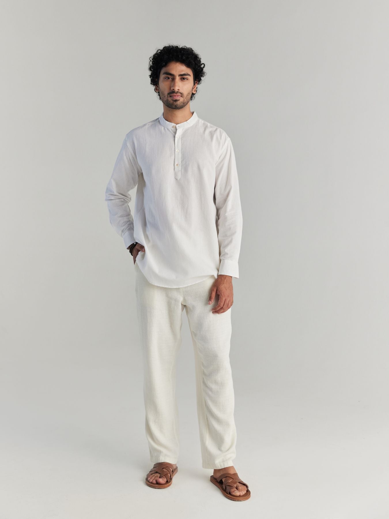 Men White Airy Linen Short Kurta