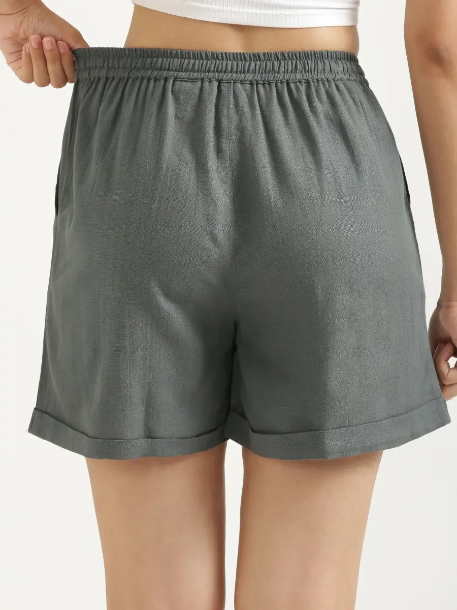 Women German Grey Flowy Linen Shorts