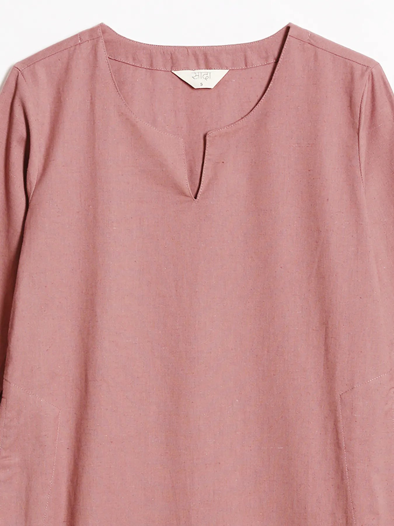 Women Rose Taupe Airy Linen Mid Thigh Length Kurta