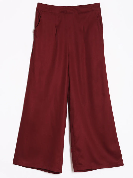 Women Maroon Viscose Palazzo Pant