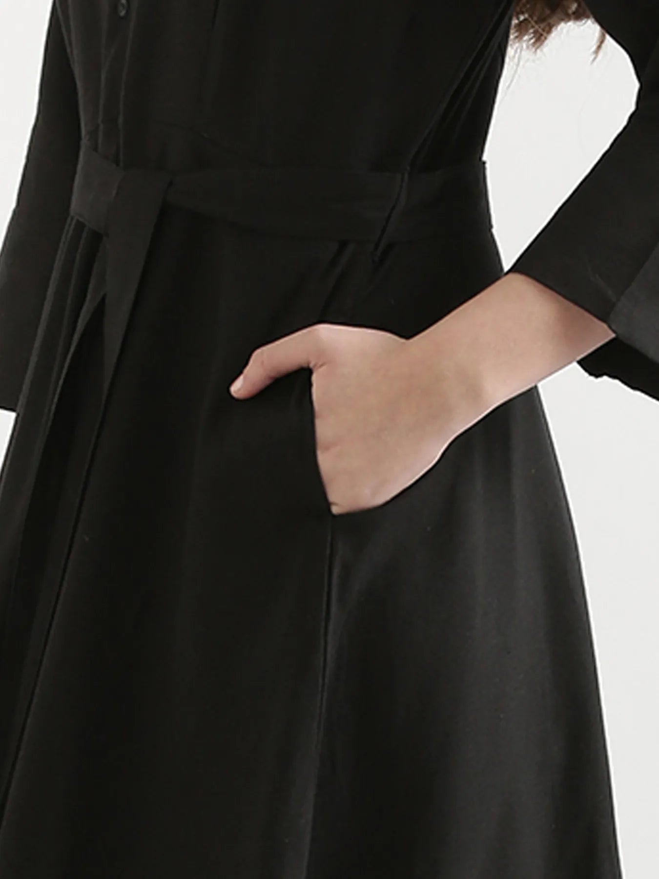 Women Black Airy Linen Flared Dress