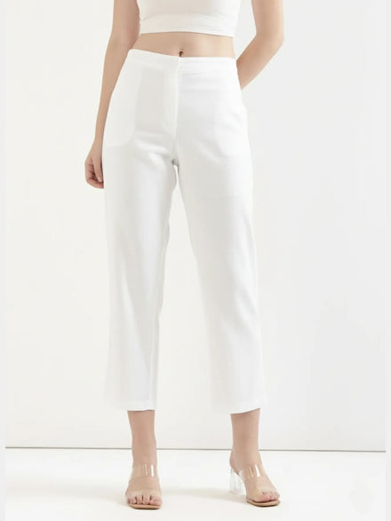Women White Airy Linen Straight Pants