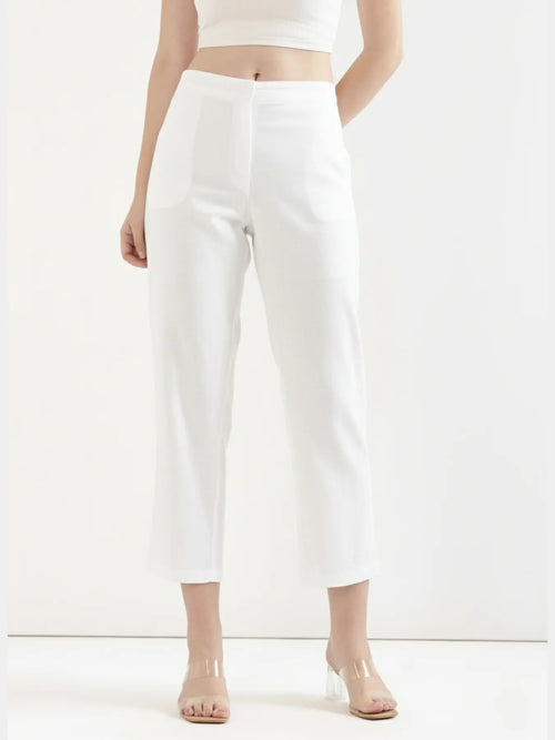 Women White Airy Linen Straight Pants