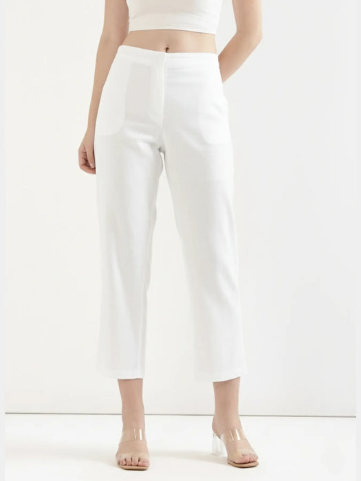 Women White Airy Linen Straight Pants
