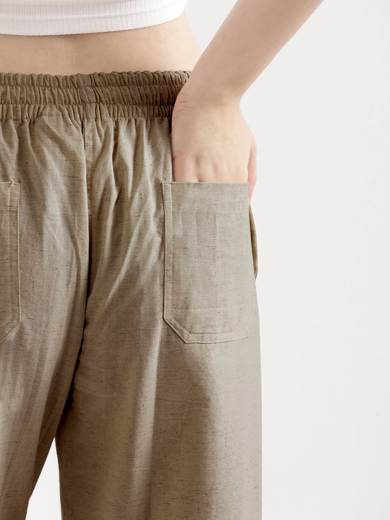 Women Khakhi Airy Linen Straight Pants