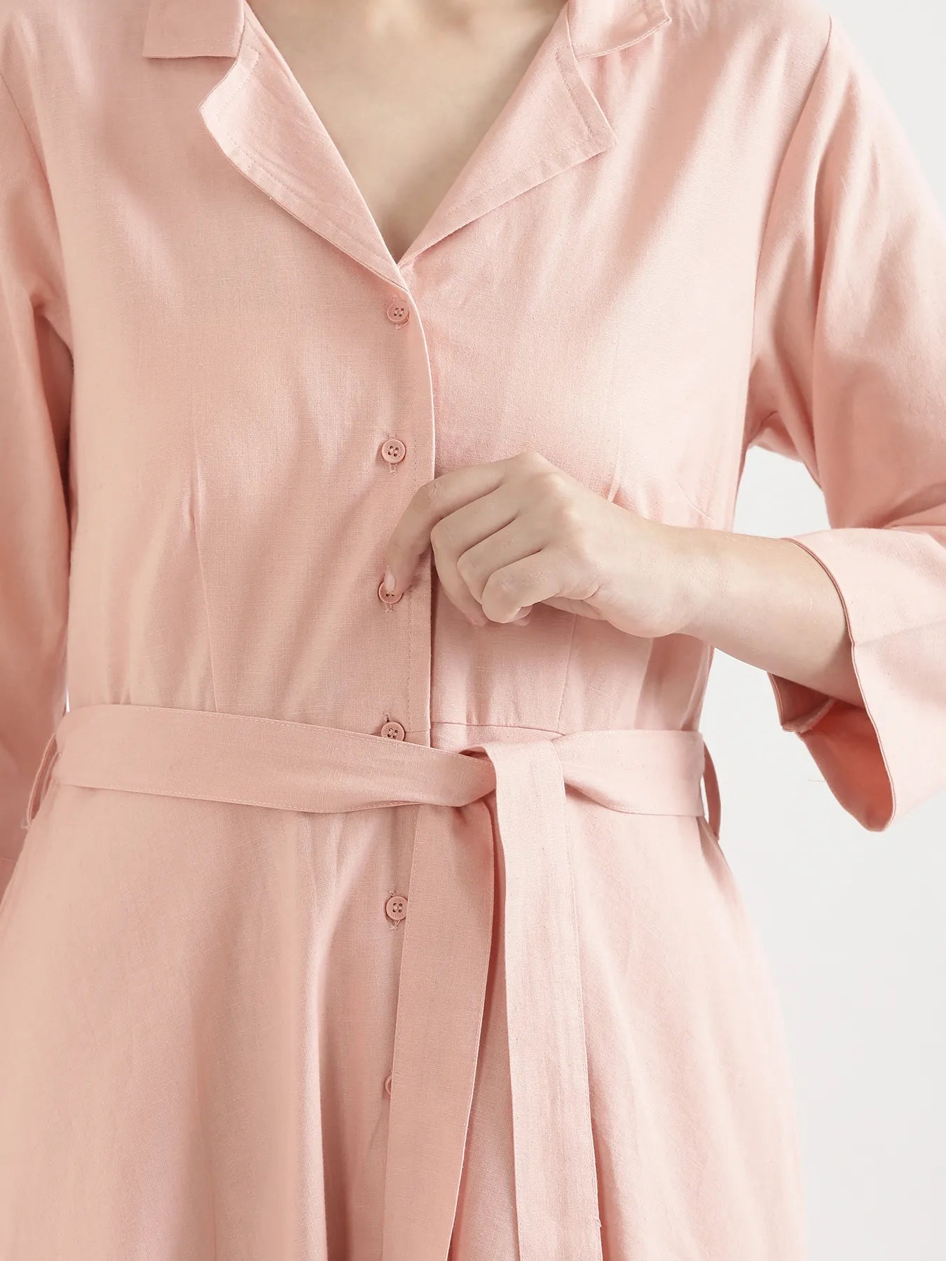 Women Salmon Pink Airy Linen Flared Dress