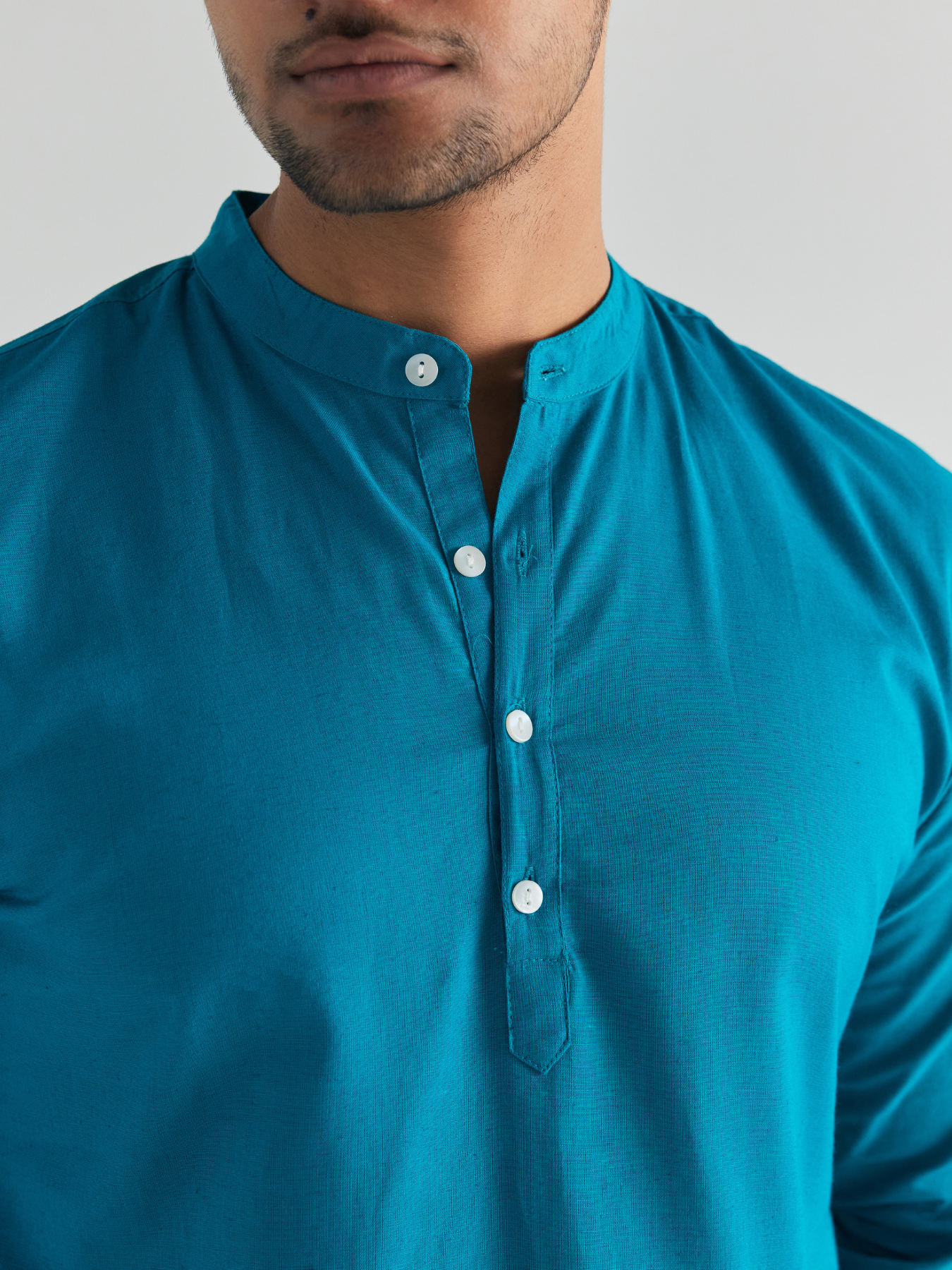 Teal Airy Linen Long Kurta