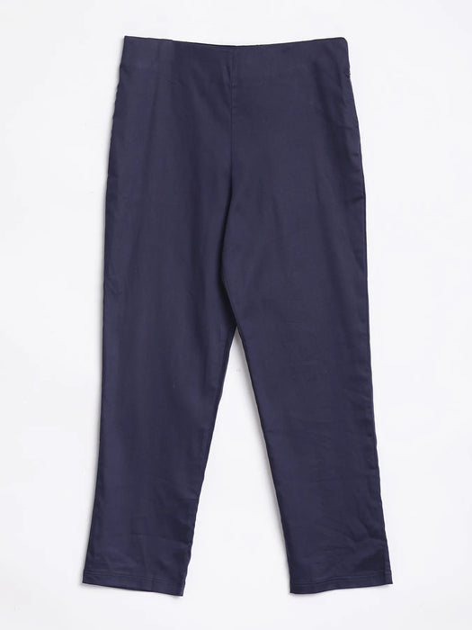 Women Navy Blue Straight Fit Formal Pants