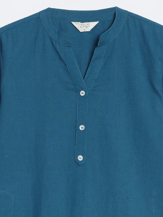 Women Turquoise Airy Linen Long Kurta