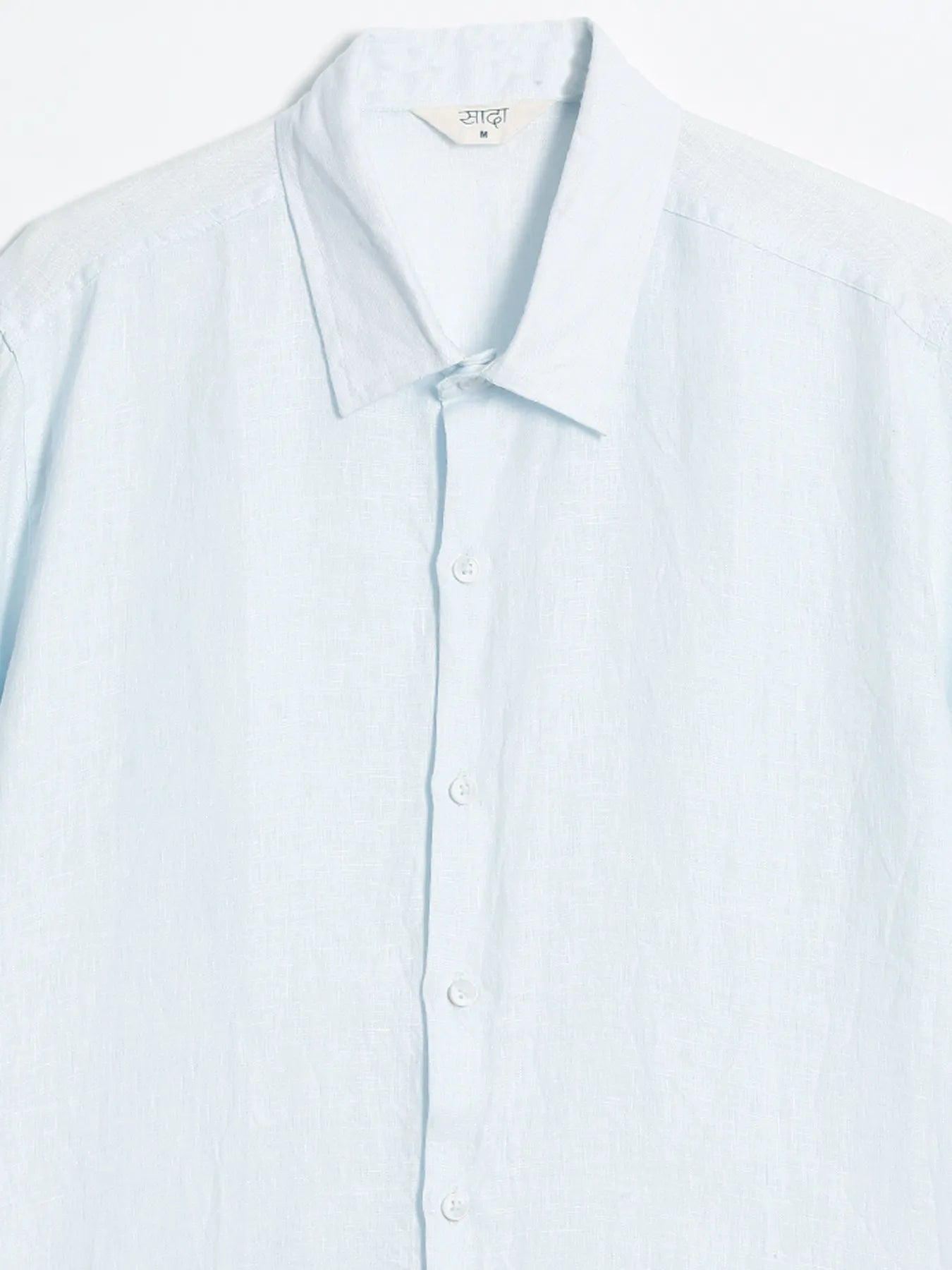 Women Light Blue Pure Linen Notch Collar Shirt