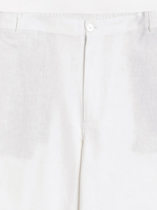 Men White Linen Blend Straight Pant