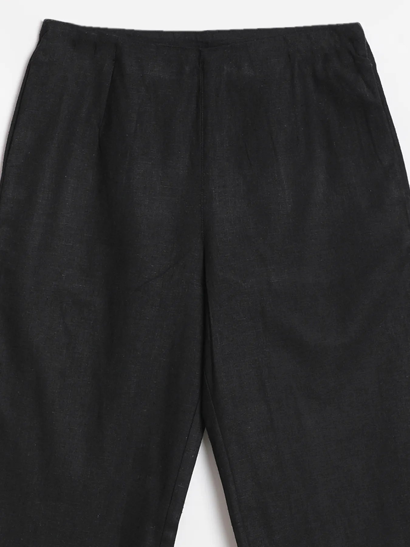 Women Black Linen Blend Wide Leg Pant