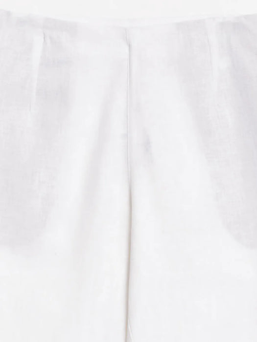 Women White Linen Blend Wide Leg Pant
