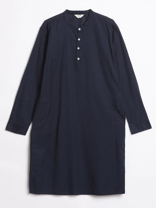 Men Navy Blue Airy Linen Long Kurta