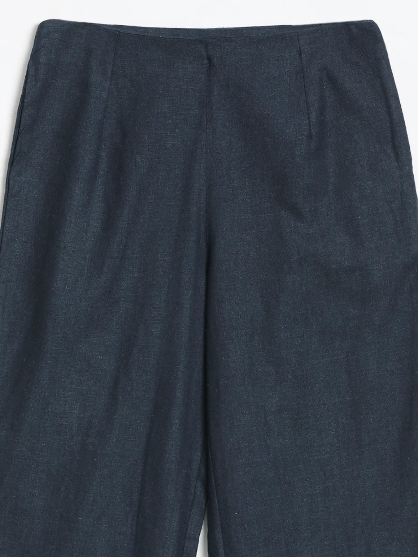 Women Navy Blue Linen Blend Wide Leg Pant