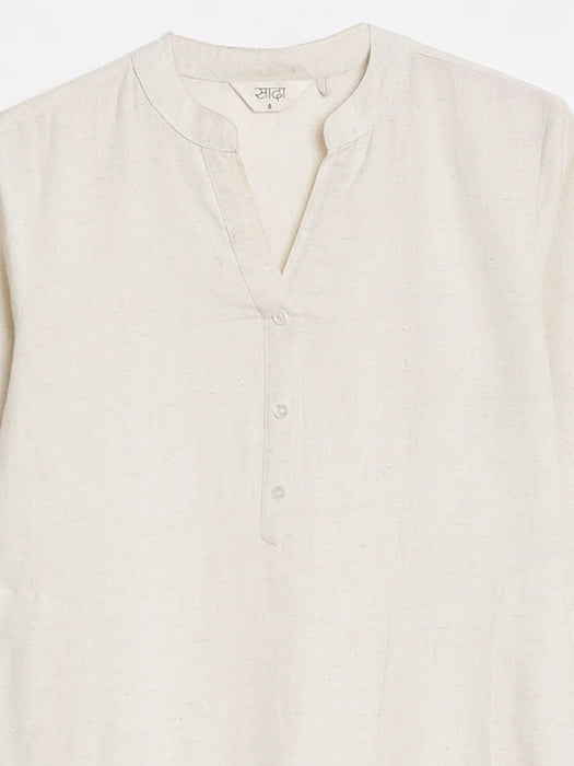 Women Ecru Airy Linen Long Kurta